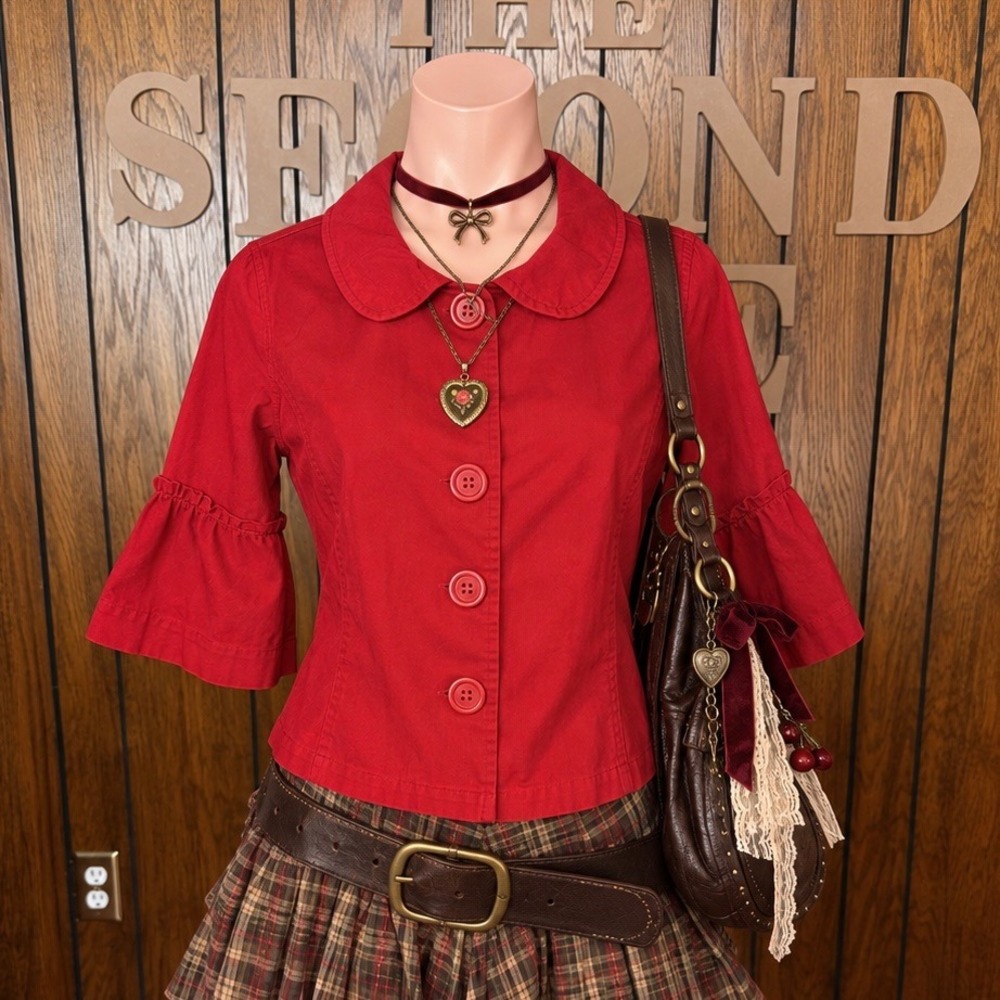Red Retro Peter Pan Collar Jacket Lots of Love by Speechless Women L Mod Twee